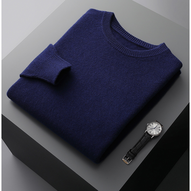 Autumn and winter new first-line ready-to-wear 100 full wool sweater men's round neck long-sleeved pullover sweater solid color knitted bottom - Image 9
