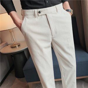2023 Men's Casual Long Trousers, Autumn/Winter Thickened Corduroy Suit Trousers, Slim Fit, Korean Style Trendy Suit Trousers