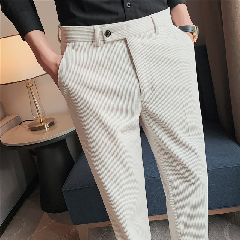 2023 Men's Casual Long Trousers, Autumn/Winter Thickened Corduroy Suit Trousers, Slim Fit, Korean Style Trendy Suit Trousers