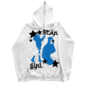 Street hip-hop star girl printed black zipper hoodie women 2022 y2k Harajuku jacket sweater women