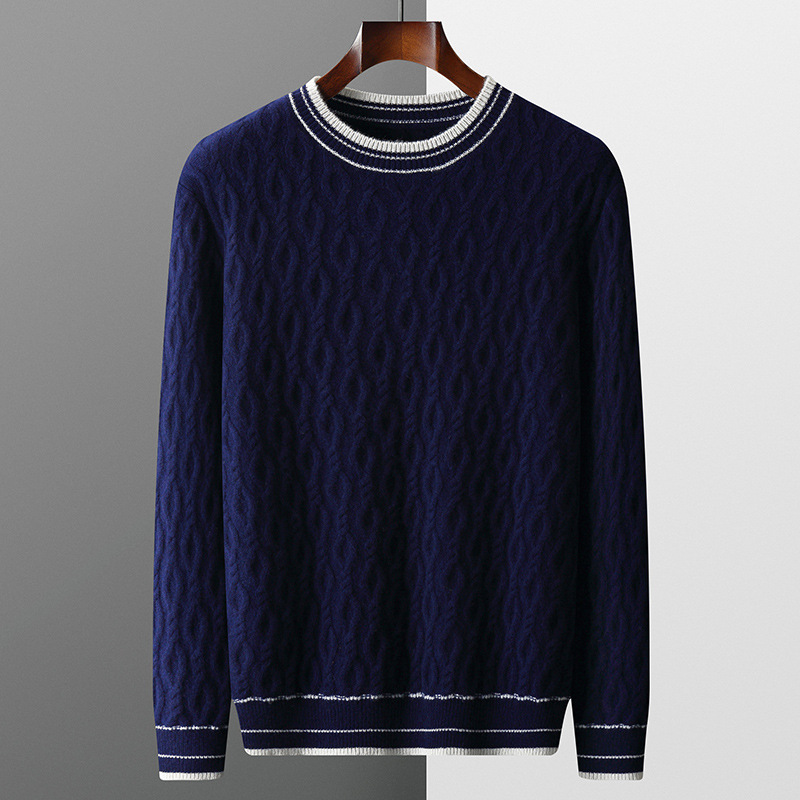 Men's casual thick round neck bottoming sweater new fashion wool bottoming sweater warm solid color men's clothing wholesale - Image 5