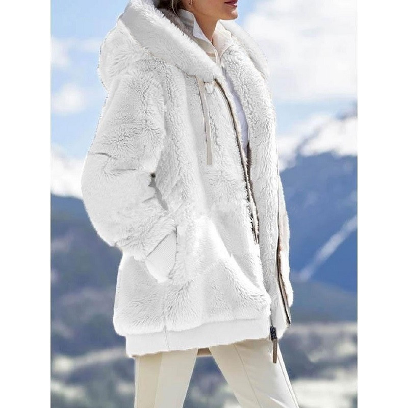 Spot wish independent station 2025 Amazon hot sale new autumn and winter loose plush zipper hooded jacket for women - Image 5