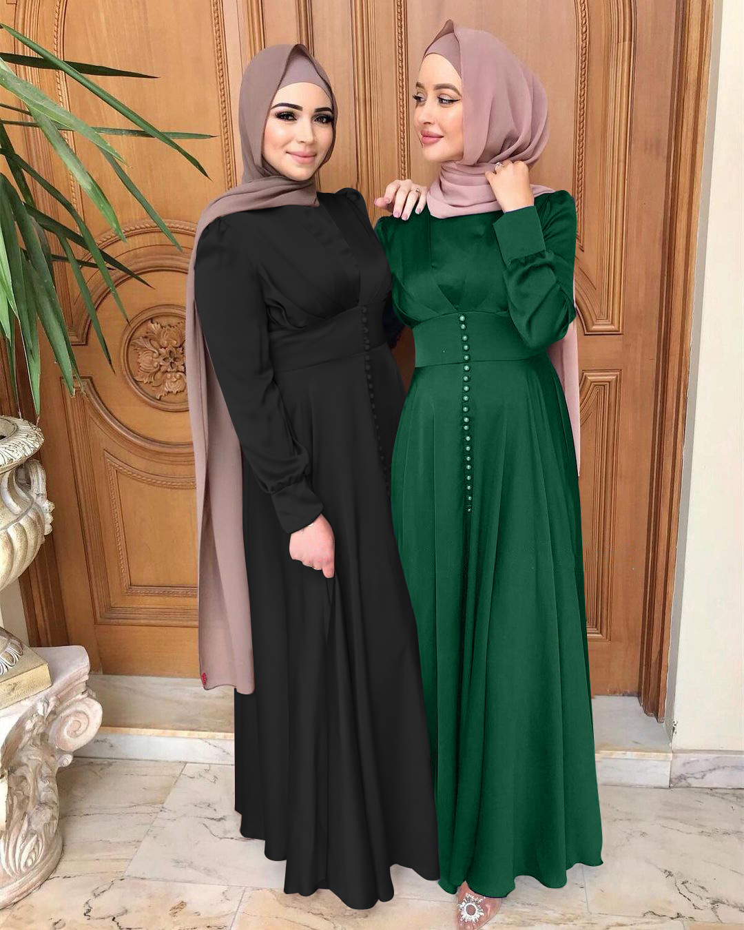 New cross-border Middle East Muslim women's dress summer elegant satin beaded dress muslim abaya - Image 3
