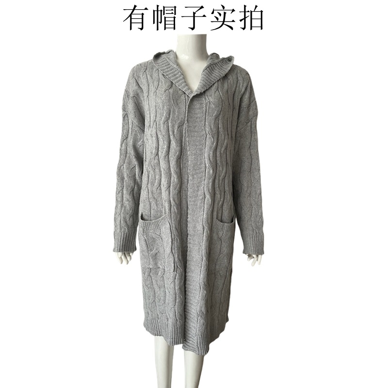 New cross-border e-commerce product, European and American foreign trade, Amazon, solid color loose knitted cardigan, chunky cable knit mid-length sweater coat for women. - Image 4