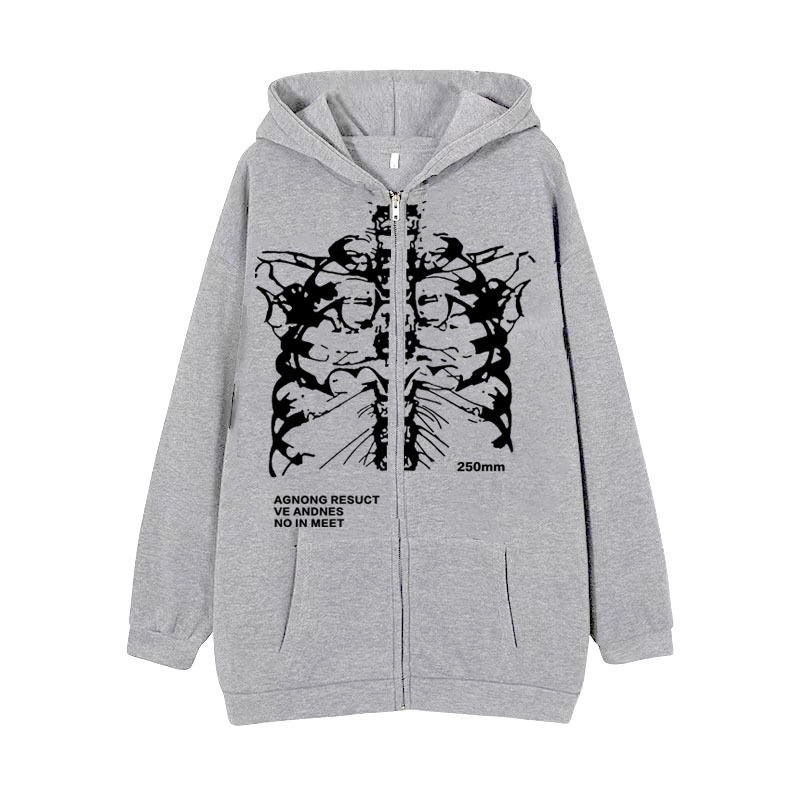 New arrival Skull Wings Hooded Zipper Sweatshirt Women Korean Style Plus Velvet Thickened Loose Sports Cardigan Sweatshirt Women - Image 37