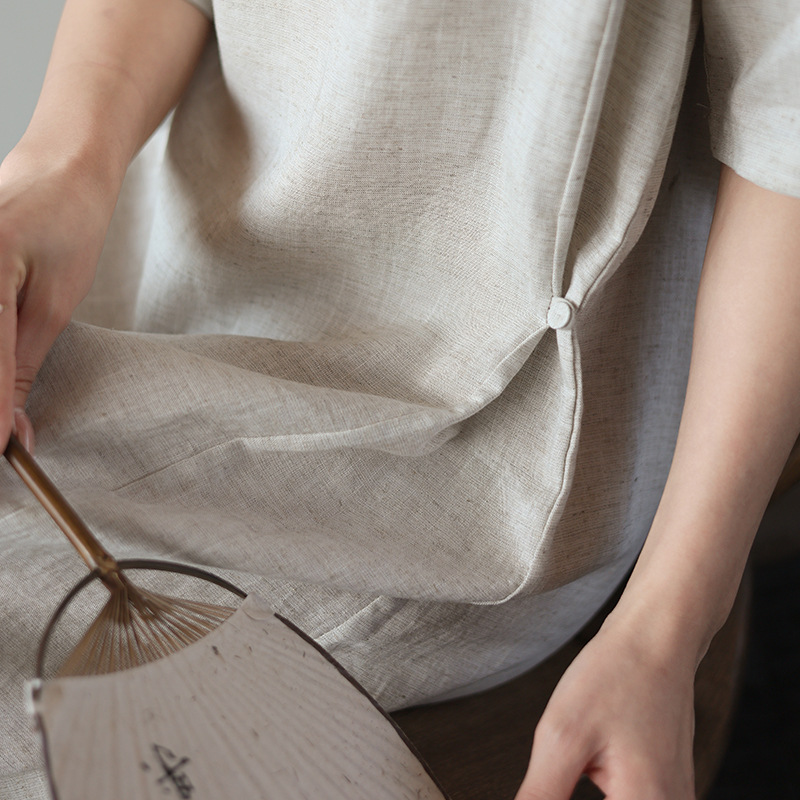 Linen A-Line Dress with Short Sleeves - Image 5