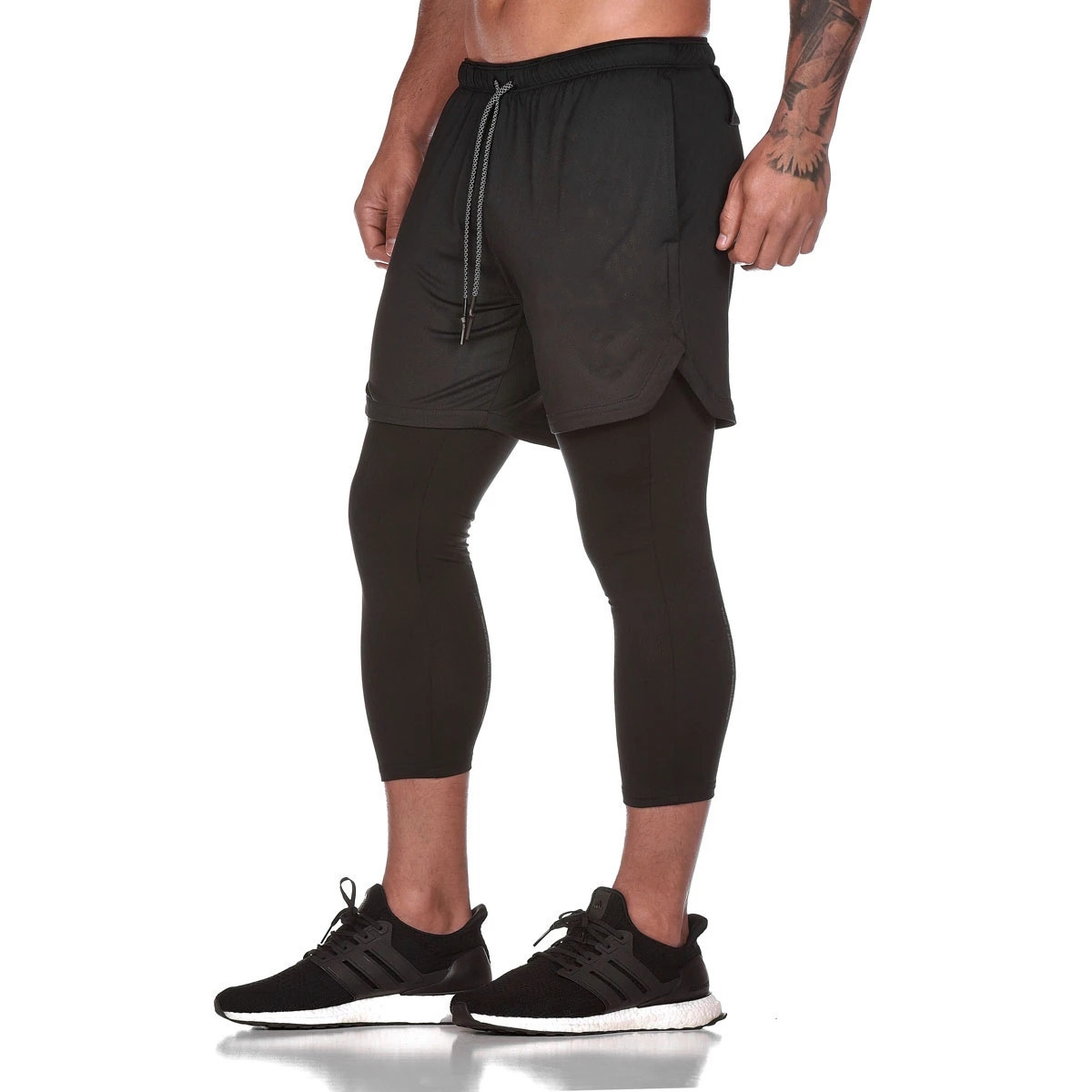 New men's sports fake two-piece trousers training fitness pants thin running overalls one piece drop shipping - Image 2