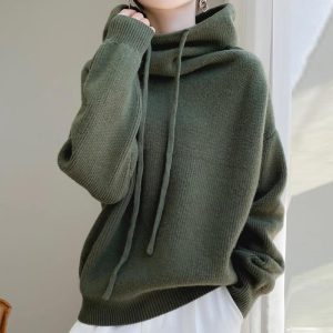 Cross-border European goods pile collar thickened sweater women 2024 autumn and winter new lazy style all-match long-sleeved knitted sweater women