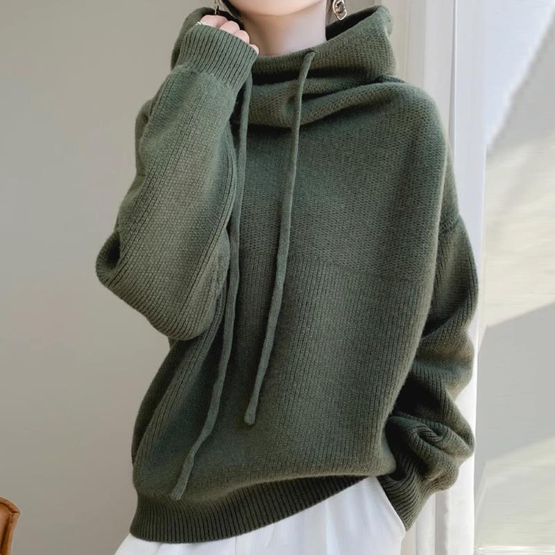 Cross-border European goods pile collar thickened sweater women 2024 autumn and winter new lazy style all-match long-sleeved knitted sweater women
