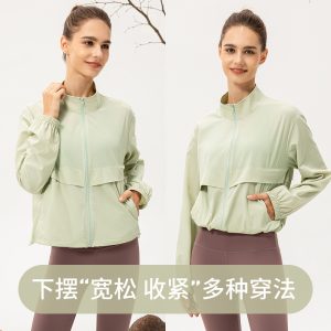New outdoor sports windbreaker women's loose casual yoga wear zipper stand collar running fitness jacket 22617
