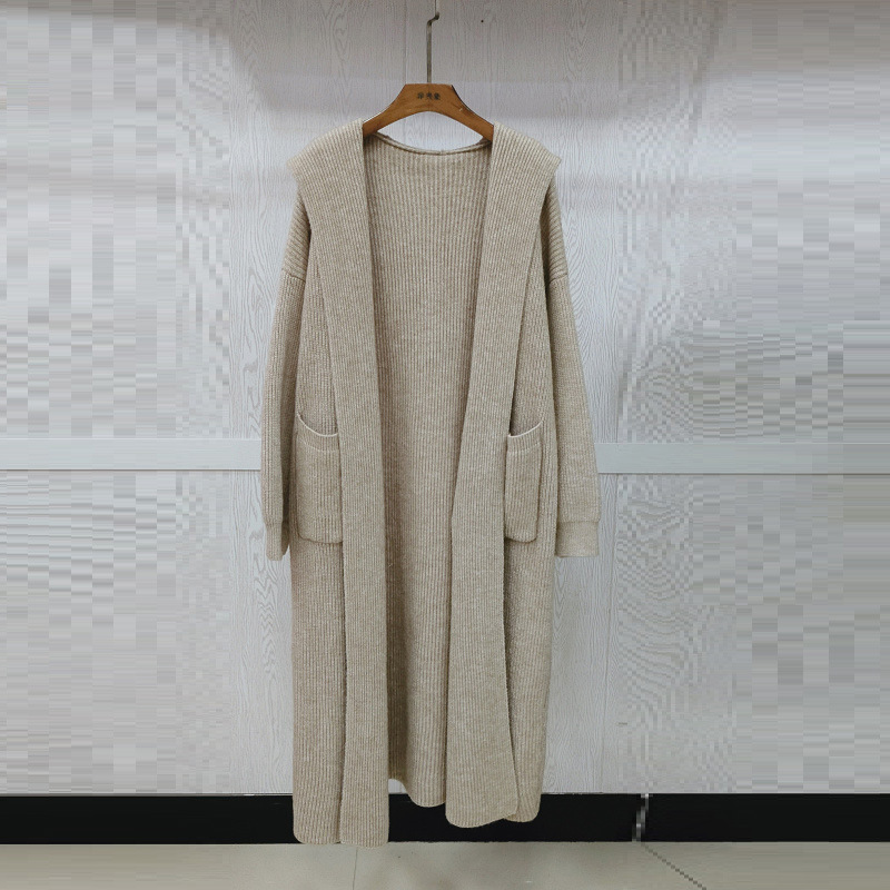 High-end mid-length hooded knitted cardigan for women, thickened for autumn and winter, soft and cozy style, perfect for layering under a coat. - Image 6