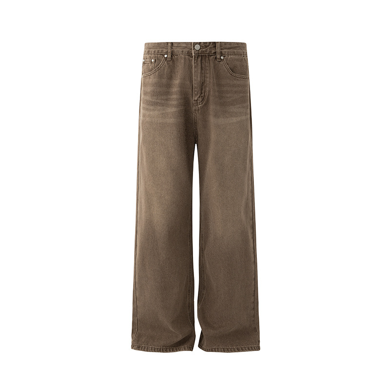 MYQ Retro Style Washed Jeans Men's Autumn Loose Straight Leg Pants Korean Style Commuter Versatile Wide Leg Pants - Image 5