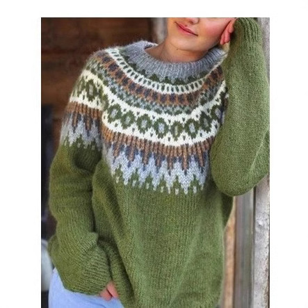 Amazon European and American new sweater women's wish hot sale round neck color matching loose fashion pullover sweater - Image 2