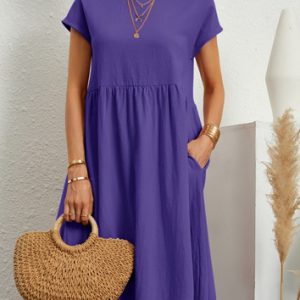 Amazon 2023 summer cross-border supply OL temperament women's cotton round neck A-line skirt dress manufacturer wholesale women