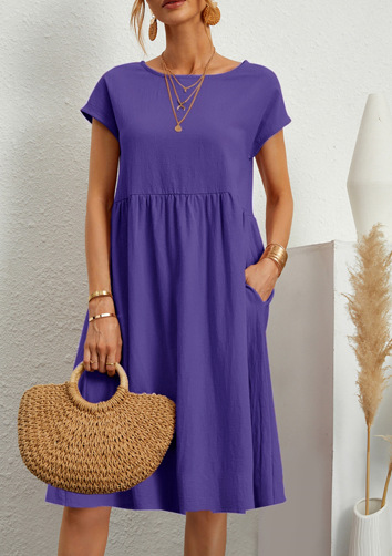 Amazon 2023 summer cross-border supply OL temperament women's cotton round neck A-line skirt dress manufacturer wholesale women