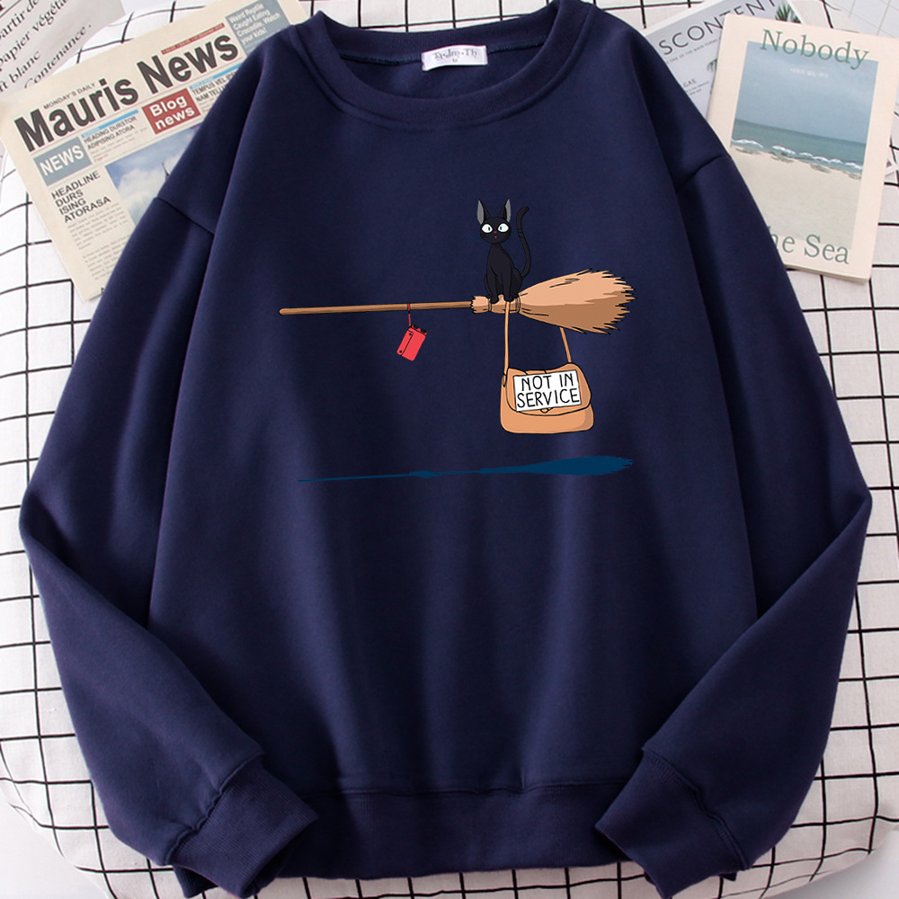Cross-border autumn and winter girls' clothing cute witch broom kitten plus velvet round neck long-sleeved sweater loose casual jacket - Image 4