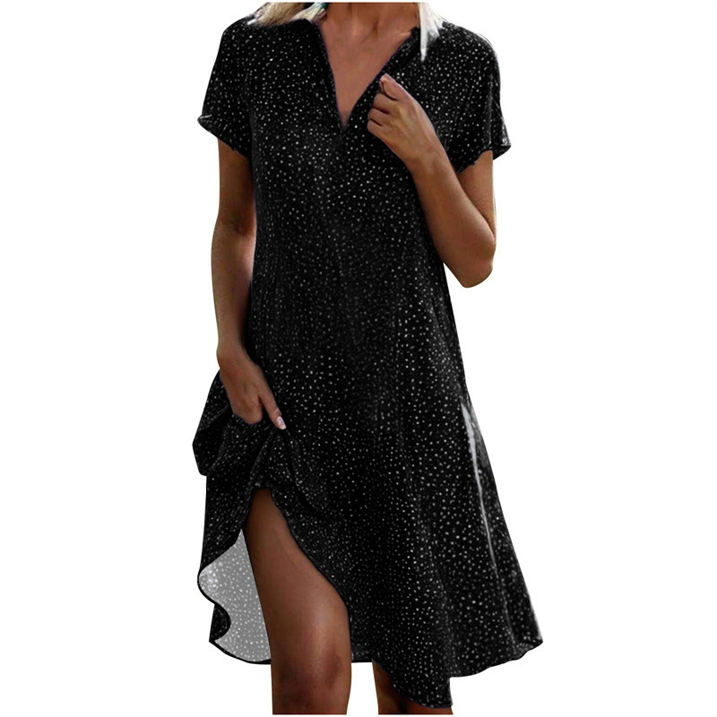 New European and American cross-border trade summer long dress, casual loose V-neck short-sleeved printed polka dot shirt dress for women. - Image 8