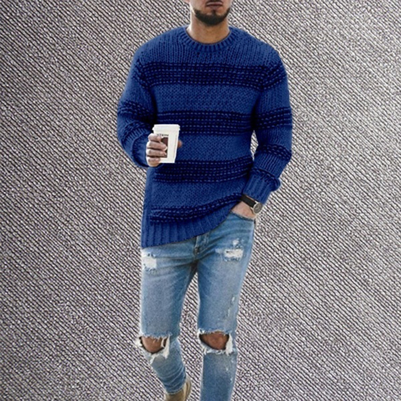 2023 foreign trade cross-border ebay Amazon sweater men's striped casual sweater autumn and winter fashion round neck knitted top - Image 2