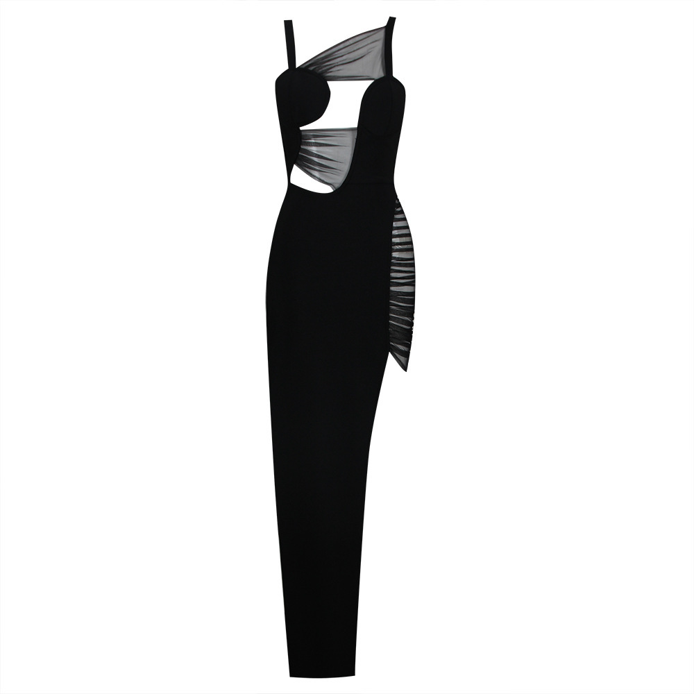 2026 Summer High-End New Sexy Hot Girl Mesh Patchwork Hollow Out Slim Fit Bandage Suspender Dress - Image 6