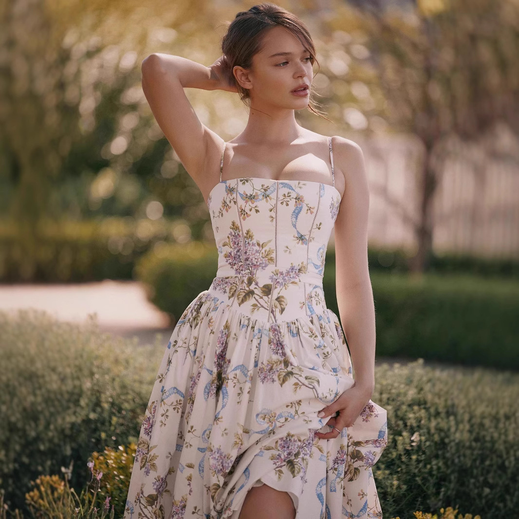 Amazon wholesale French romantic summer new floral waist-cinching lace dress - Image 2