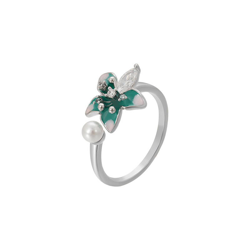 Xuping Oil Drop Series Imitation Pearl Flower Ring, Copper Alloy Plated White, Spring Fresh Style Open Ring Wholesale - Image 6