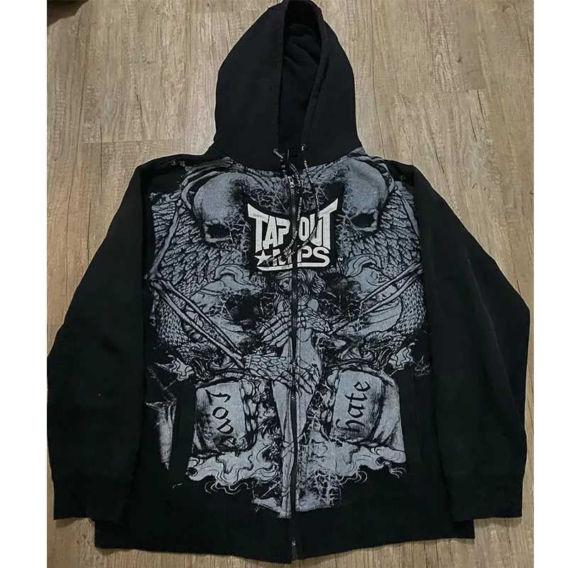 Y2K skeleton zip-up hoodie, 90s retro graphic print zip-up top, sweatshirt, sweatshirt, men's and women's. - Image 25