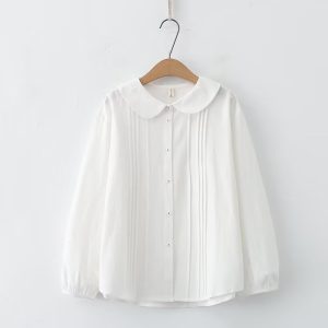 2023 Spring New Pleated Ingot Collar Long Sleeve Shirt Women's Solid Color Top Wholesale