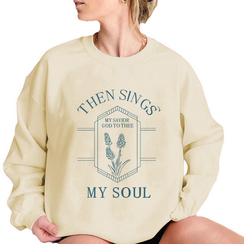 Cross-border sweatshirt round neck printing European and American autumn and winter new loose and comfortable tops for women with letter patterns - Image 6