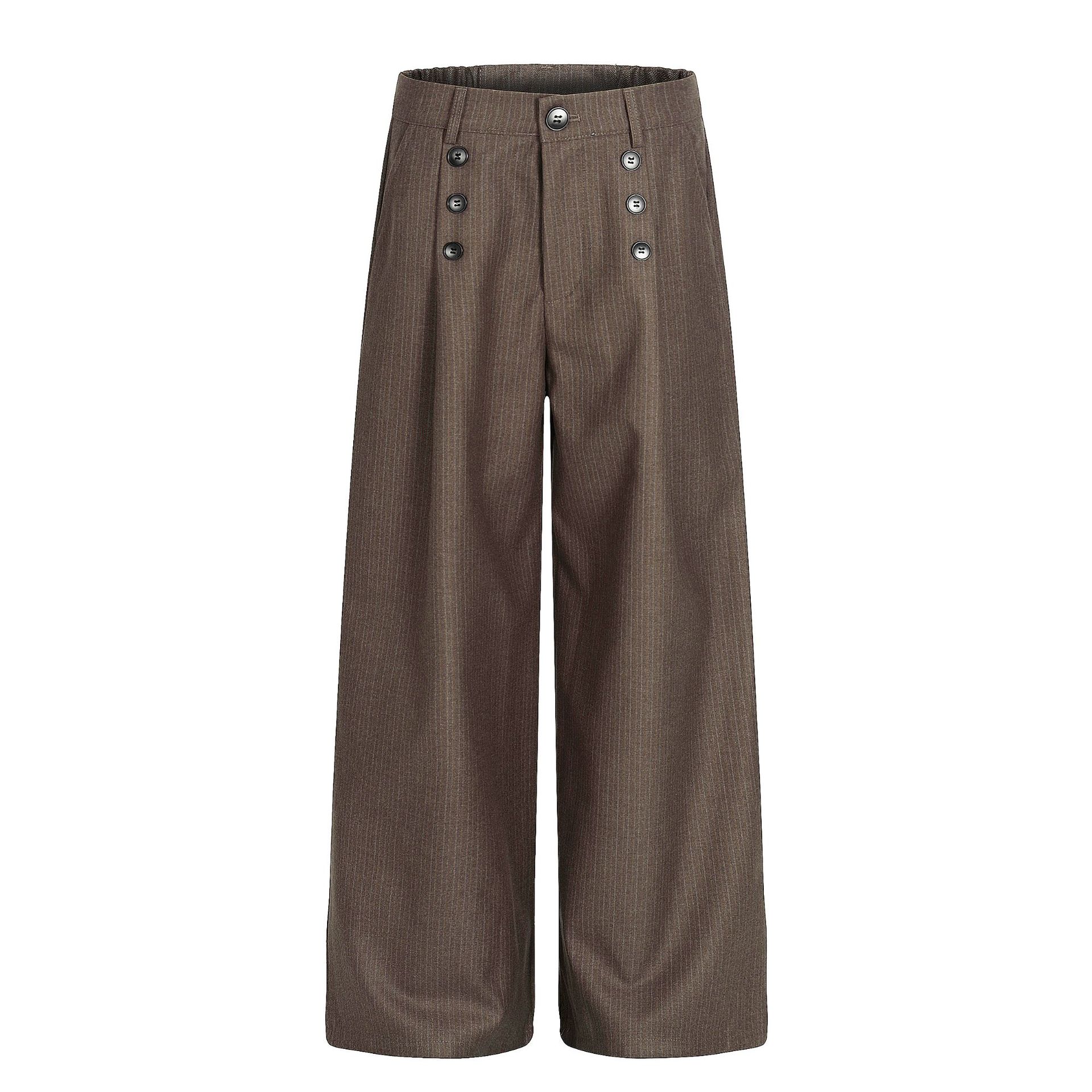 C935 American High Street Retro Style Men's Bamboo Pattern Premium Design, Loose Wide-Leg Casual Dress Pants - Image 5