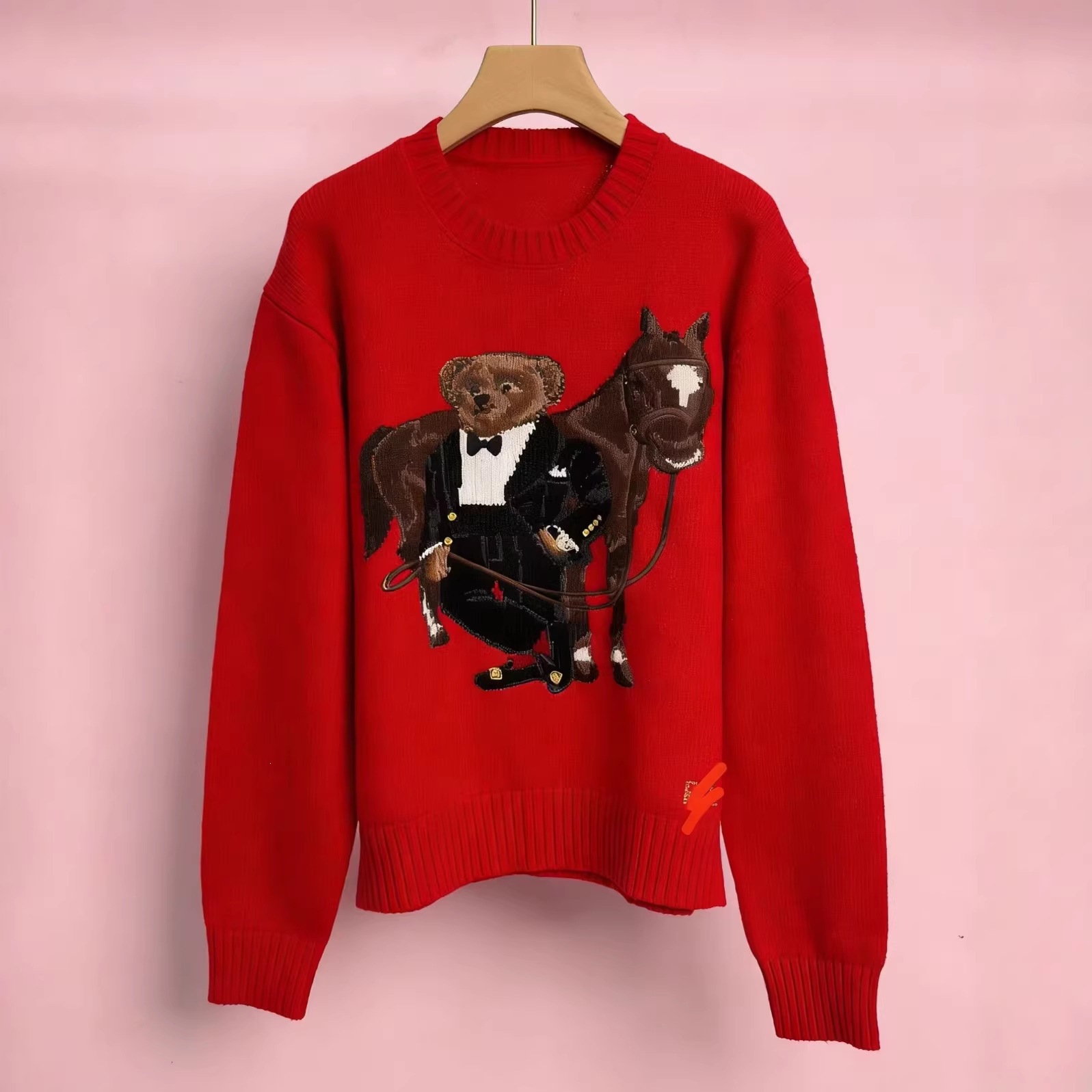 Top-quality pony logo, scannable QR code, R-L wool heavy-duty cartoon bear autumn/winter sweater for women, casual style. - Image 3