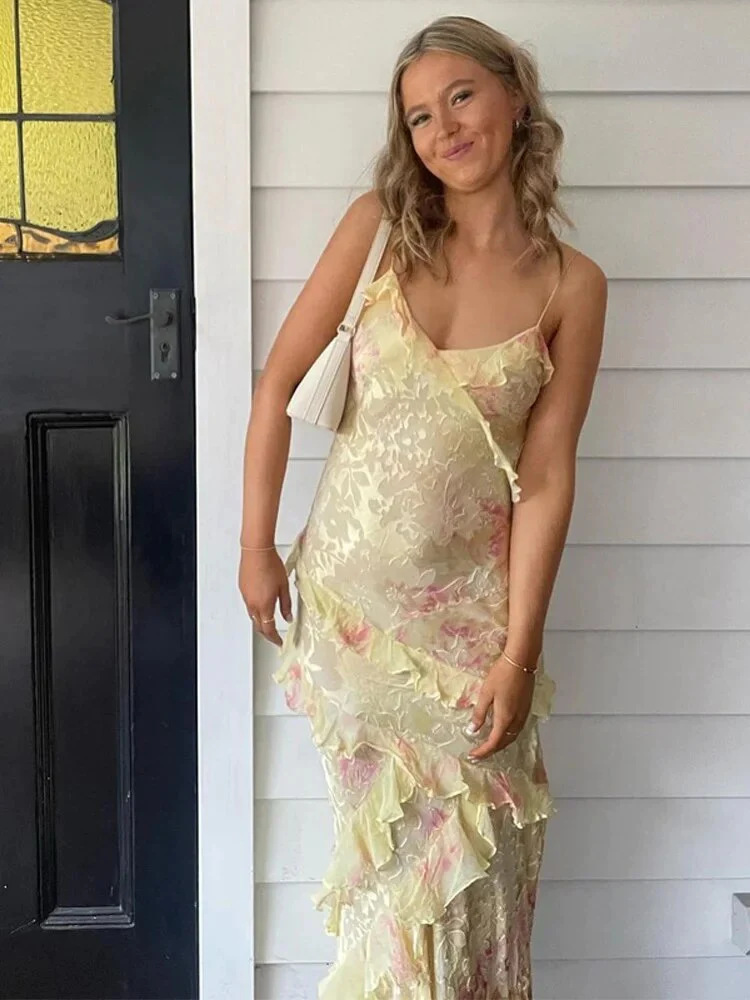 European and American style ins foreign trade women's fashion printing sexy sling backless lace irregular dress trendy Dress - Image 4