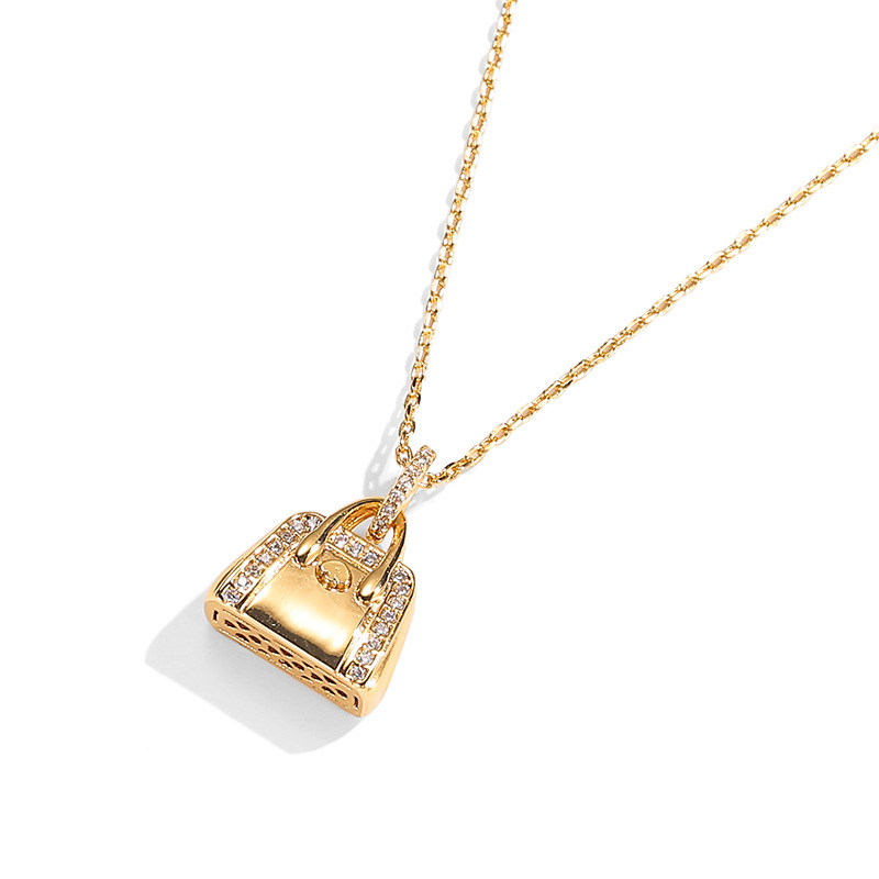 Qingdao Foreign Trade Cross-border Exquisite Commuter Diamond-encrusted 3D Gold Handbag Pendant Necklace Valentine's Day Birthday Gift - Image 4