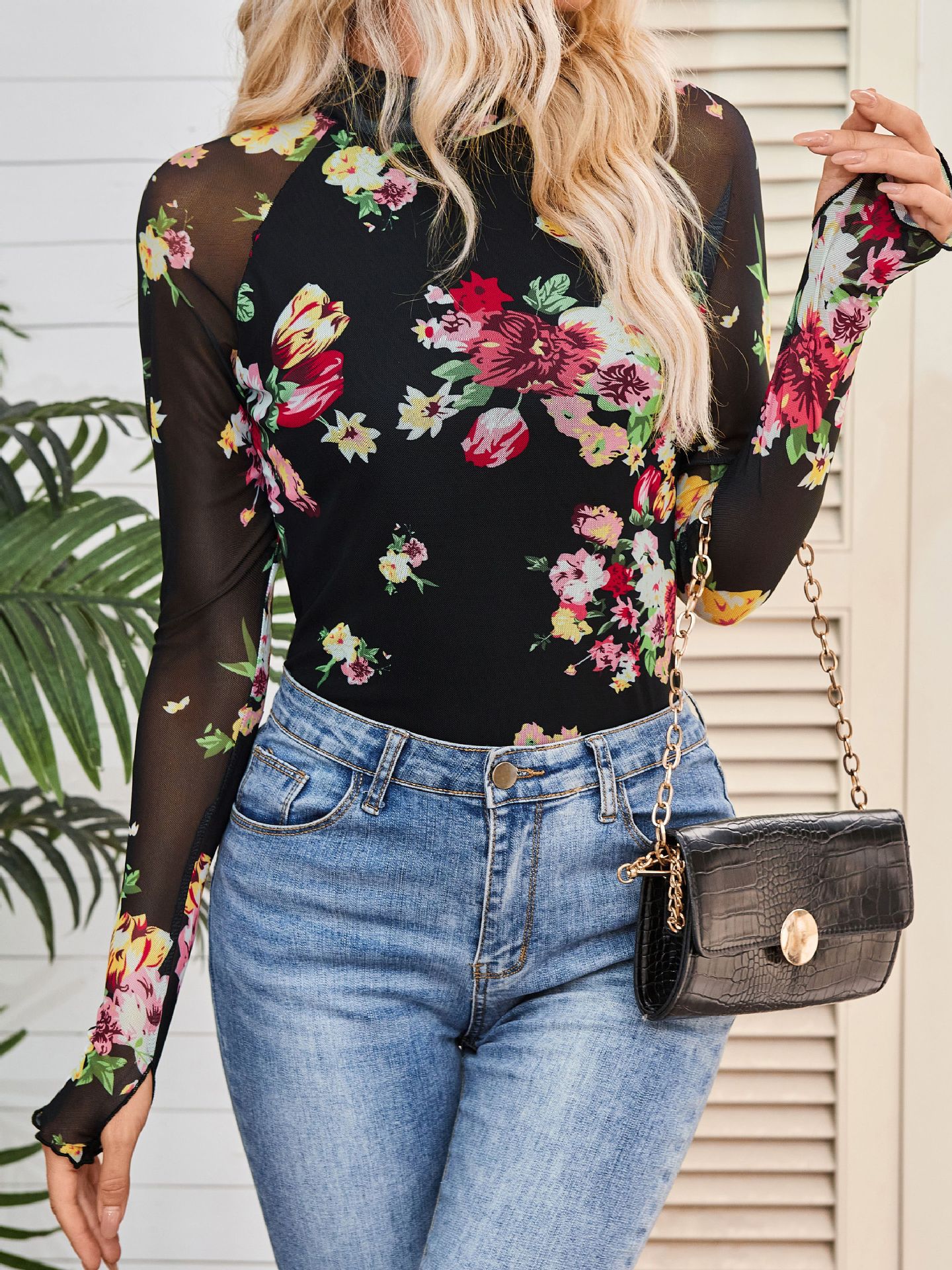 Women's Lace-Panel Turtleneck Top - Image 11