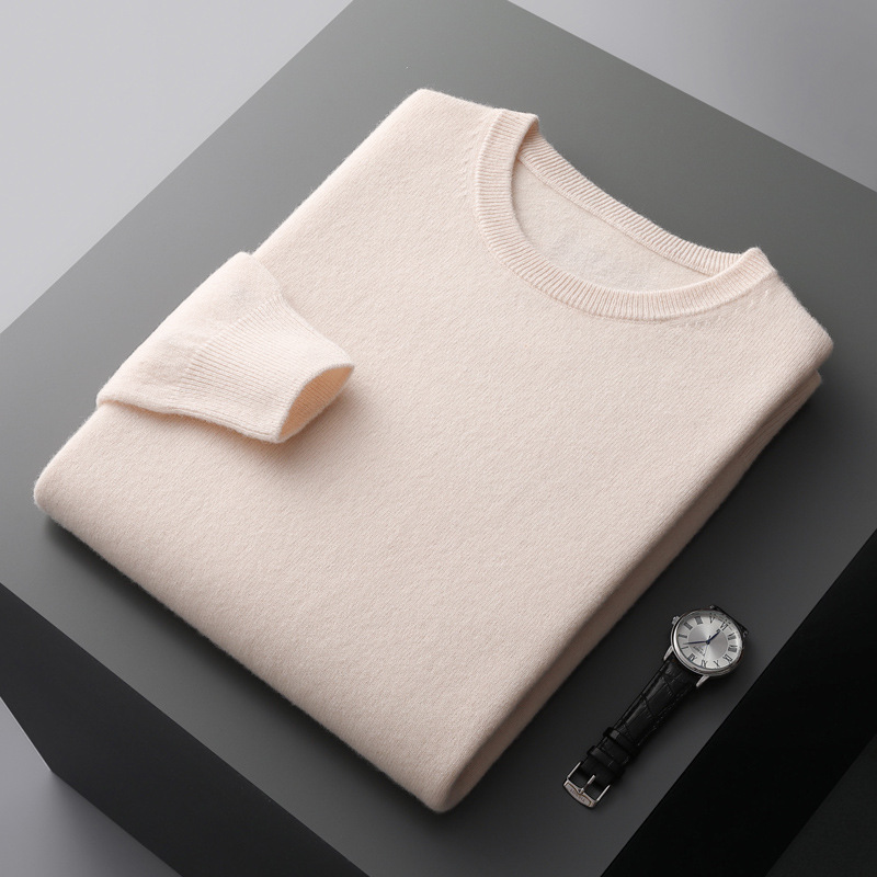Autumn and winter new first-line ready-to-wear 100 full wool sweater men's round neck long-sleeved pullover sweater solid color knitted bottom - Image 6