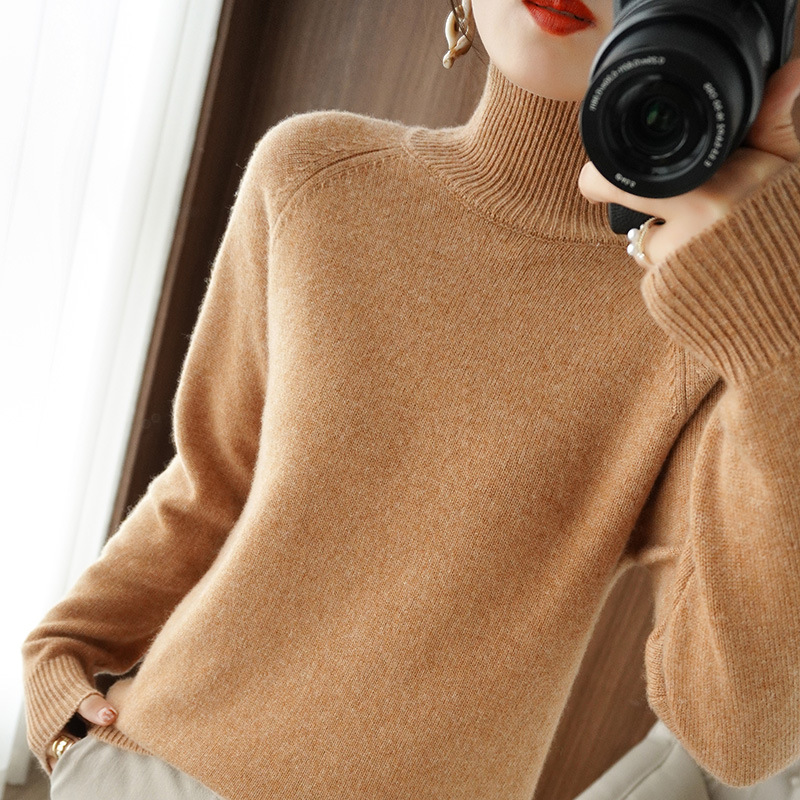 Autumn and winter new style stand collar pullover sweater women loose thick Korean version solid color high collar knitted bottoming sweater wool sweater women - Image 9