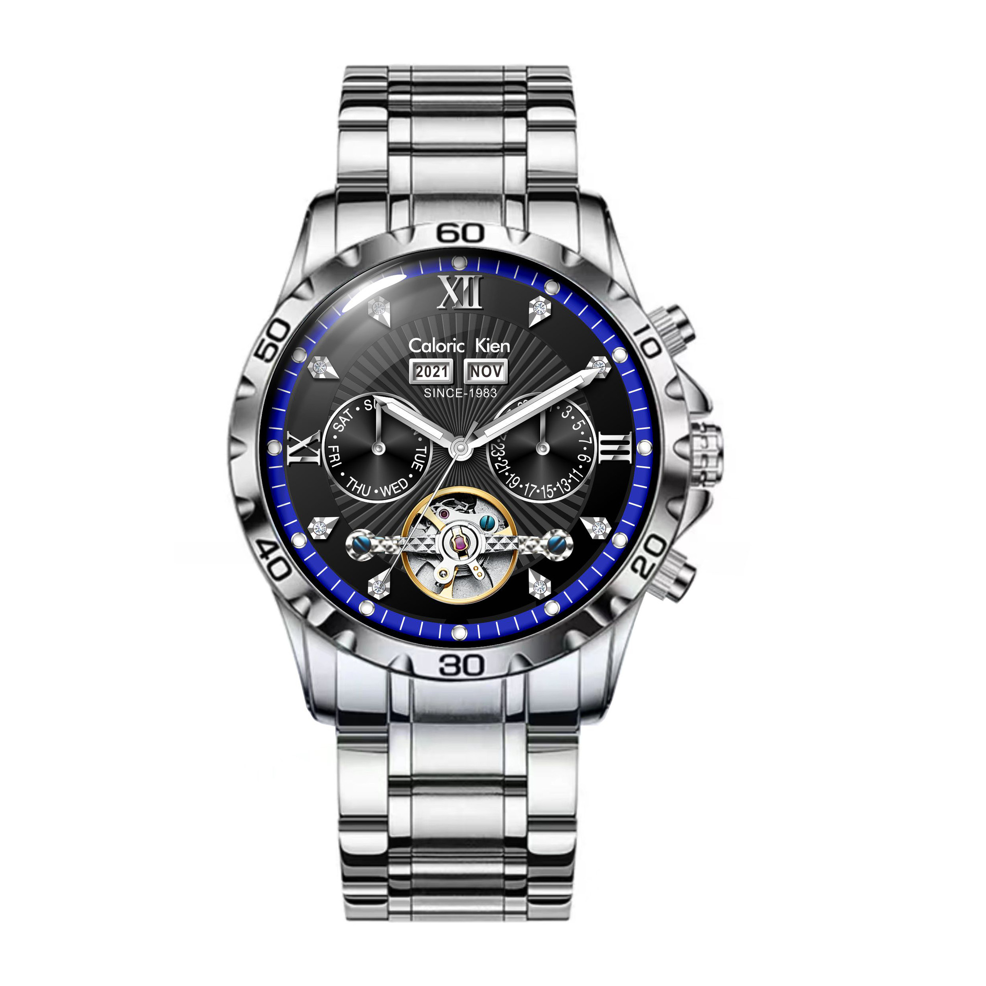 Lightweight custom mechanical watch with skeletonized tourbillon and double calendar, stylish dial, men's wristwatch, factory direct shipping, DY best-selling watch. - Image 8