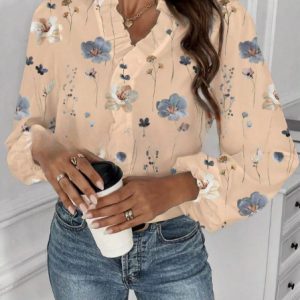 2026 Amazon Foreign Trade Cross-border Wish Independent Station European and American Spring and Autumn Ruffled Blouse Women's Long Sleeve Shirt