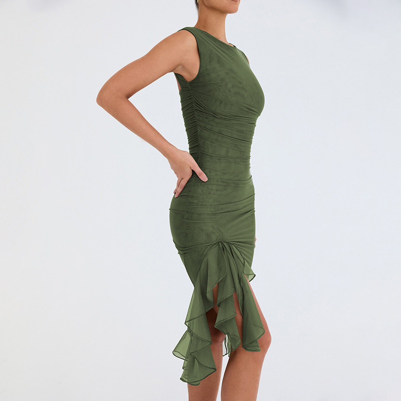 European and American cross-border 2023 new fashion mesh tight backless irregular pleated dress summer women's wholesale - Image 6