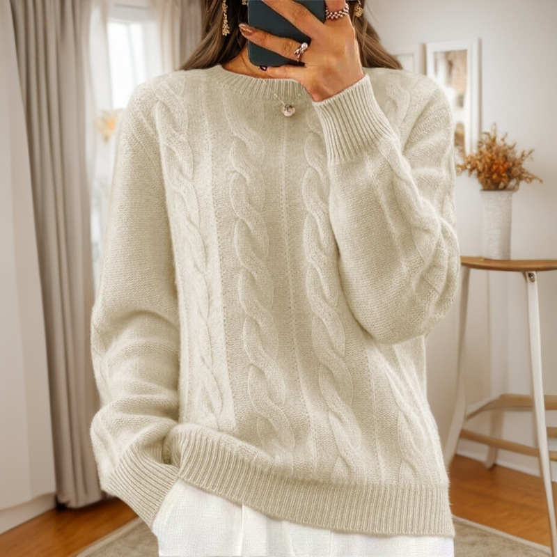 Foreign trade women's clothing 2024 autumn and winter new casual round neck solid color knitted sweater top retro twist pullover sweater for women - Image 3