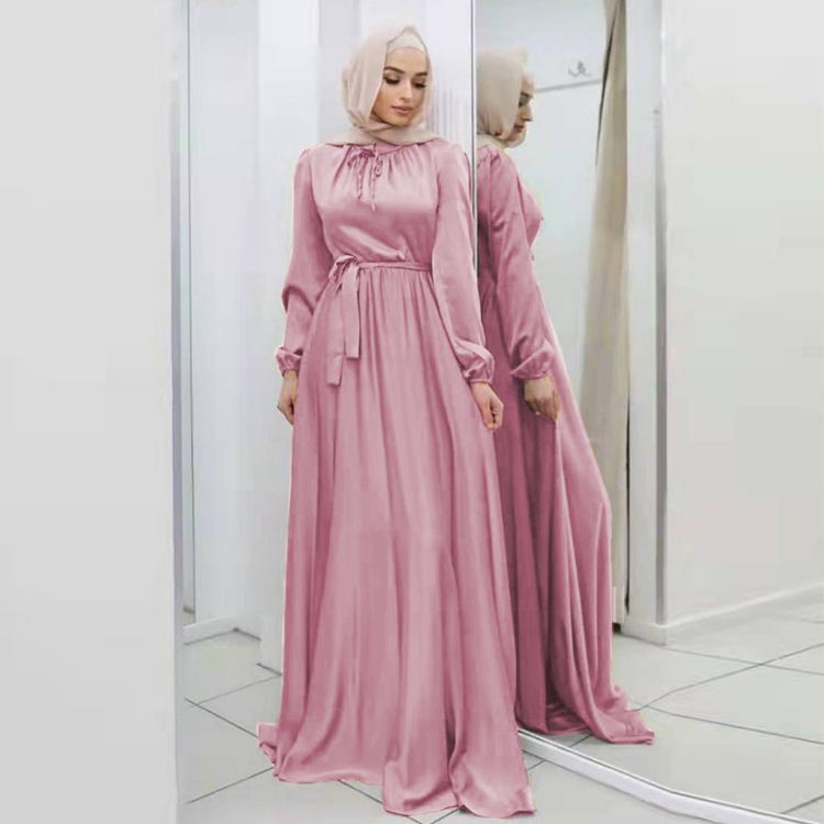 Factory direct sales Yi Duoduo European and American new soft waist elegant satin long skirt big swing dress 21662 - Image 6