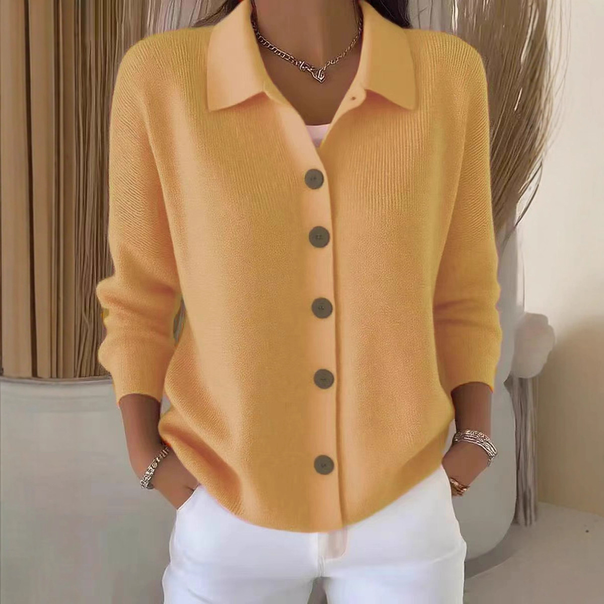 2026 European and American cross-border knitted cardigan button women's sweater coat autumn and winter new solid color casual fashion women's clothing - Image 2