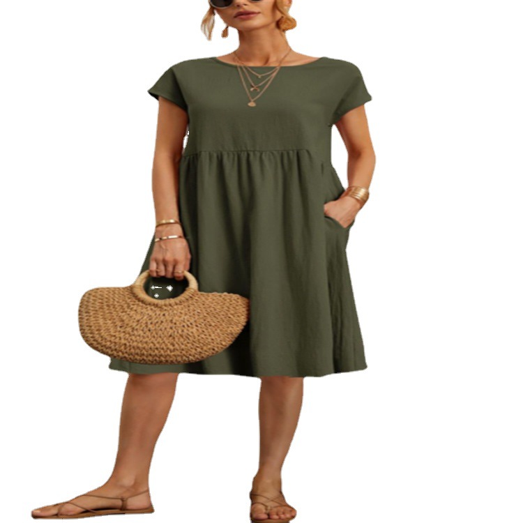 Amazon 2023 summer cross-border supply OL temperament women's cotton round neck A-line skirt dress manufacturer wholesale women - Image 11