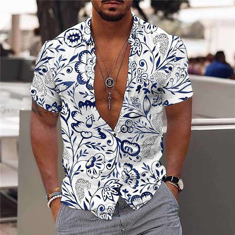 Cross-border foreign trade 2023 men's Hawaiian short-sleeved shirt men's lapel shirt holiday casual T-shirt - Image 36