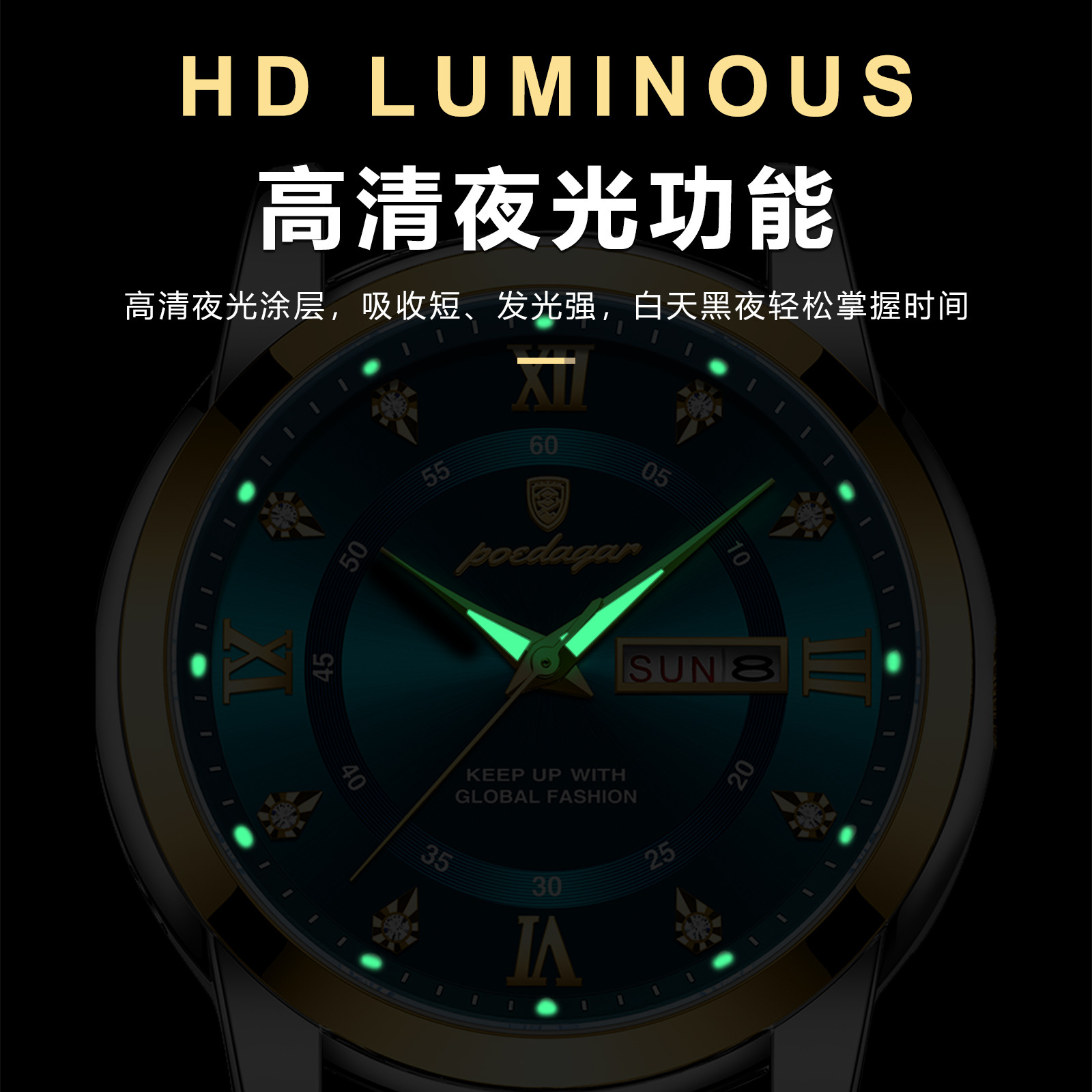 Swiss brand waterproof new men's watch dual calendar luminous quartz watch live broadcast foreign trade hot sale one piece drop shipping - Image 3