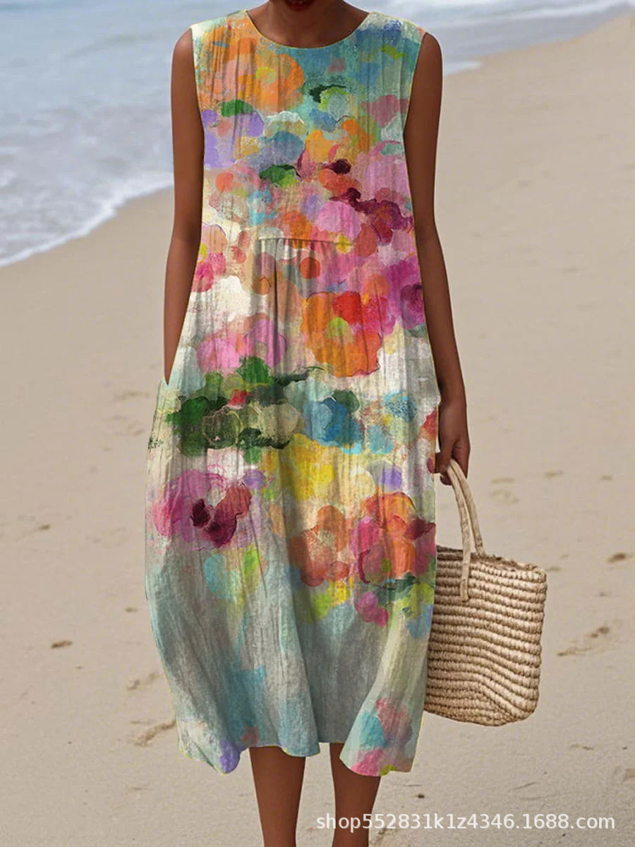 2025 European and American spring and summer new sleeveless casual printed temperament long dress slim small fresh casual dress - Image 43