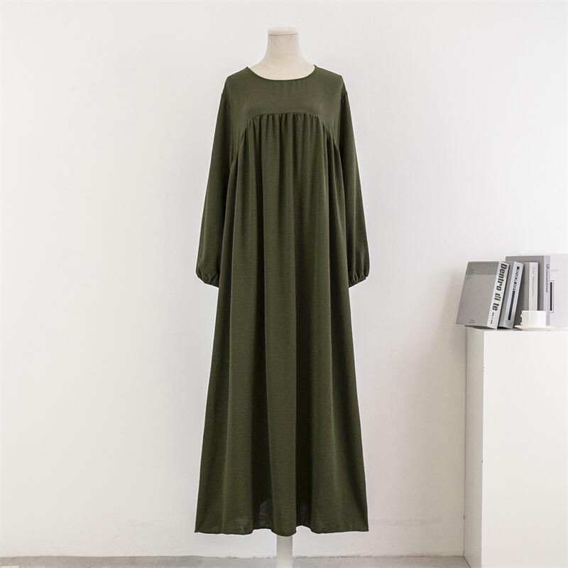 Cross-border foreign trade loose large size long-sleeved solid color pullover robe dress spring and autumn Korean version fat girl over-the-knee long skirt dress
