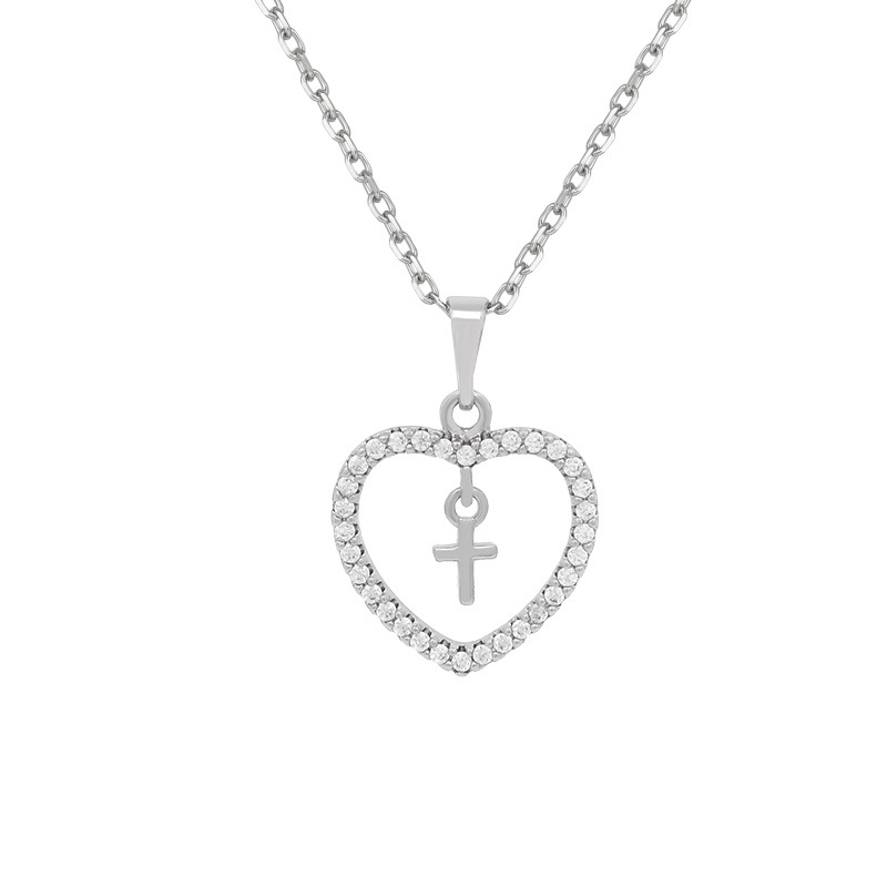 Xuping's new fashionable alloy electroplated white artificial gemstone niche design exquisite and versatile heart-shaped necklace pendant - Image 3