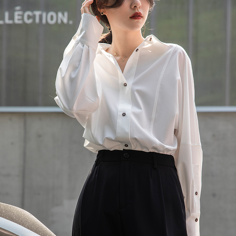 French-style women's shirt, 2026 spring and autumn, white top, new design, layering, niche style, long-sleeved, wrinkle-resistant shirt. - Image 4