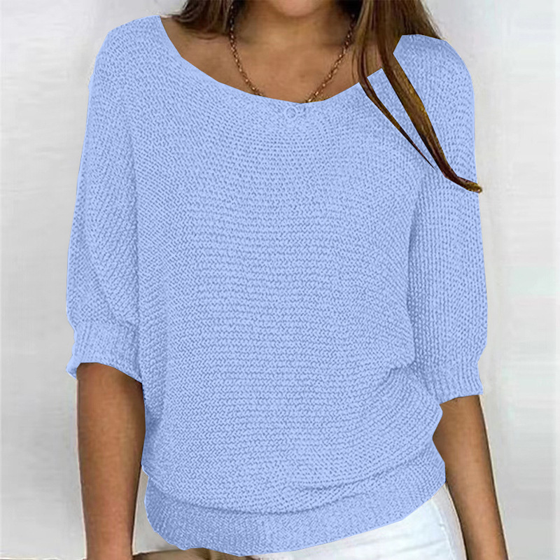 2026 New Russian AliExpress Wish Solid Color Crew Neck Knitted Top Women's Three-Quarter Sleeve Top Air Conditioning Shirt In Stock - Image 34