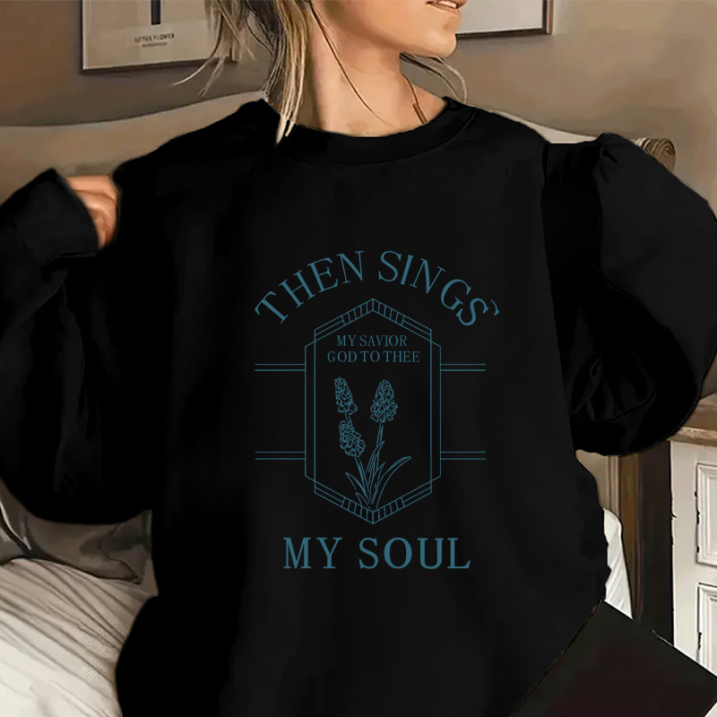 Cross-border sweatshirt round neck printing European and American autumn and winter new loose and comfortable tops for women with letter patterns - Image 3